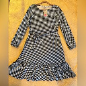 Boden Navy and White Patterned Long Sleeved Dress
